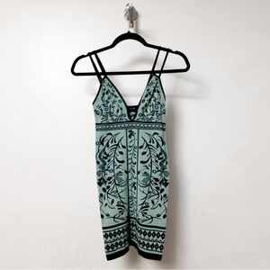 Free People Better Than Ever Stretch Bodycon Floral Plunge Mini Dress Teal M/L